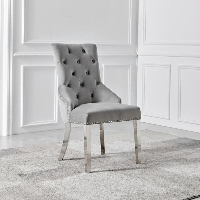 Canora Grey Eubanks Velvet Knockerback Dining Chairs with Metal Rivets